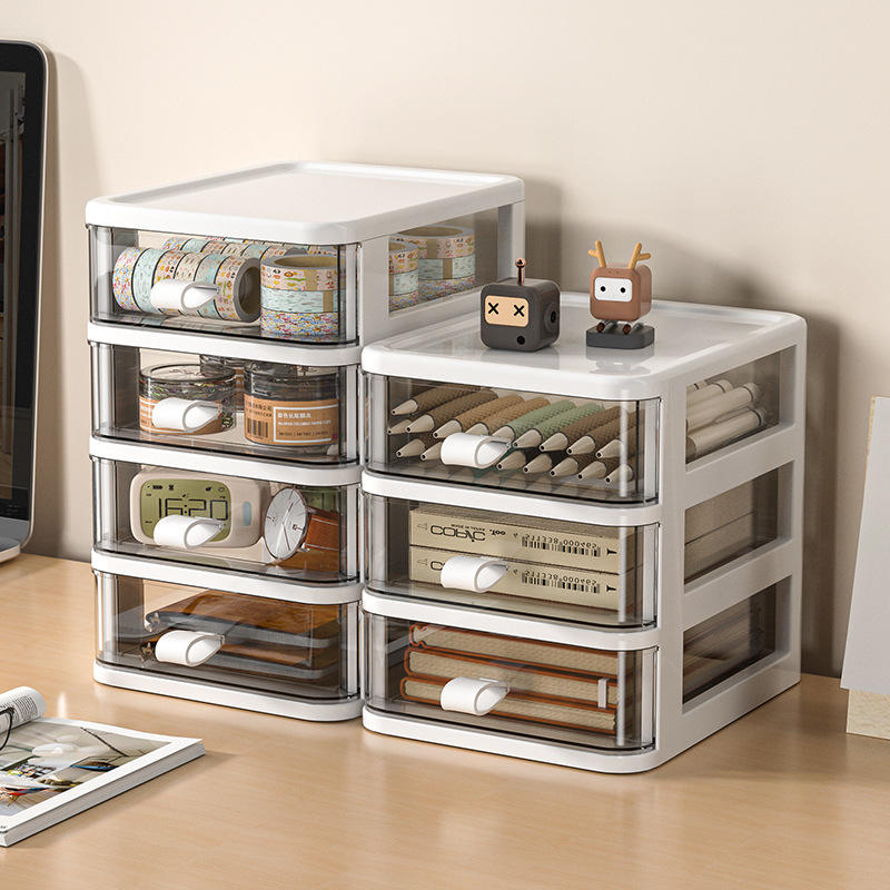 Transparent PP Stackable Desktop Storage Box with Dust Cover, 17 x 13.4 x 15.7 cm