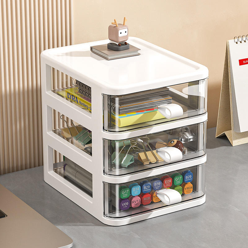 Transparent PP Stackable Desktop Storage Box with Dust Cover, 17 x 13.4 x 15.7 cm
