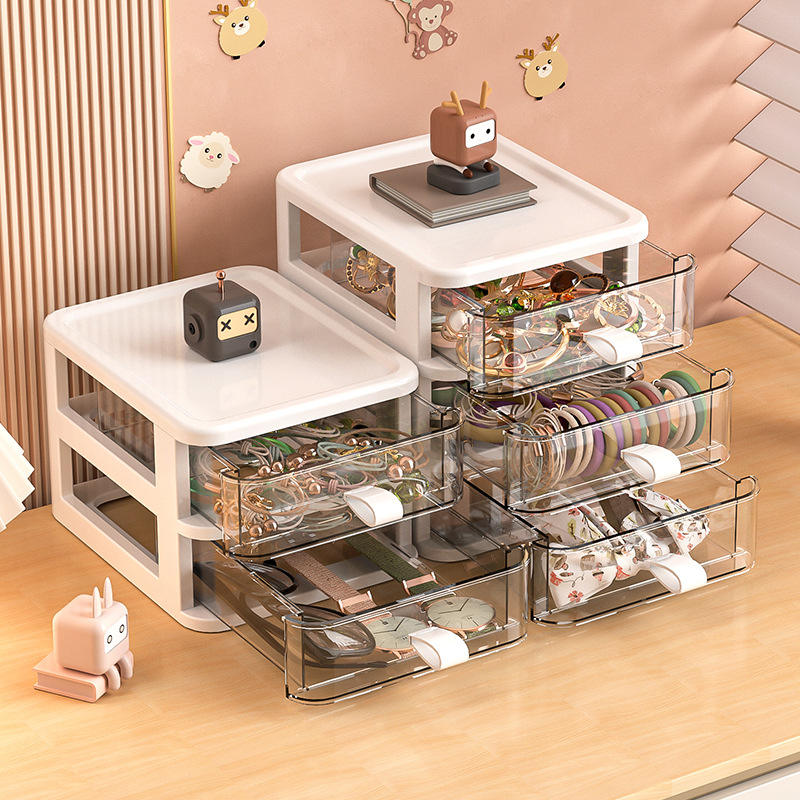 Transparent PP Stackable Desktop Storage Box with Dust Cover, 17 x 13.4 x 15.7 cm