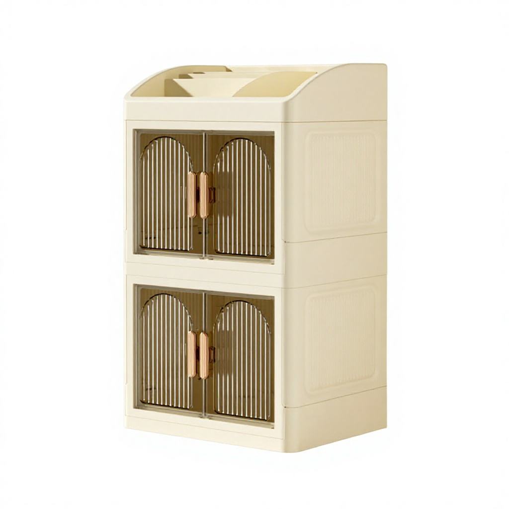 2-Layer Foldable Double-Door Storage Cabinet - Desktop Organizer, 23 x 18 x 39 cm