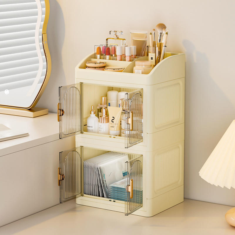 2-Layer Foldable Double-Door Storage Cabinet - Desktop Organizer, 23 x 18 x 39 cm