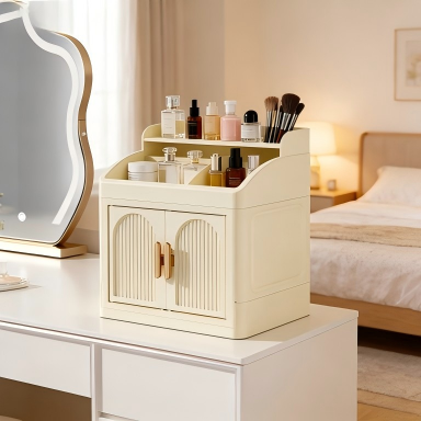 2-Layer Foldable Double-Door Storage Cabinet - Desktop Organizer, 23 x 18 x 39 cm