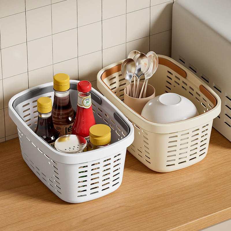 Modern Rectangular Plastic Storage Basket with Handle - Multi-Purpose Organizer