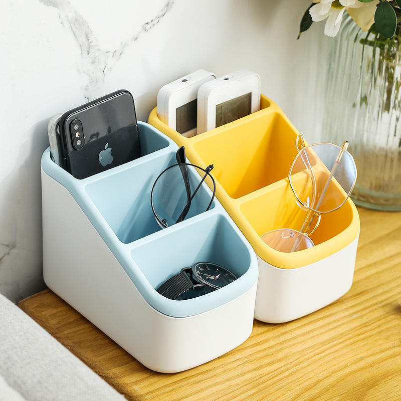 Minimalist Two-Tone Plastic Desk Organizer with Compartments, 16.5 x 9.5 x 11.5 cm