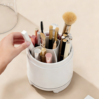 360° Rotating Makeup Brush Organizer with Lid - Transparent Dustproof Holder