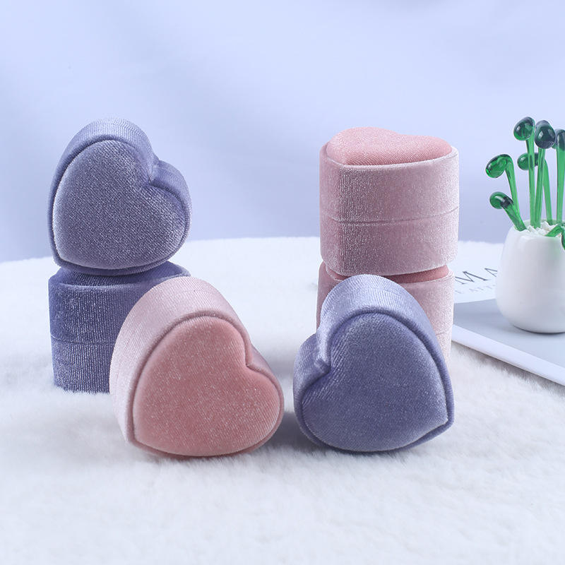 Heart-Shaped Flocked Jewelry Box - Luxury Ring Case for Proposals and Weddings