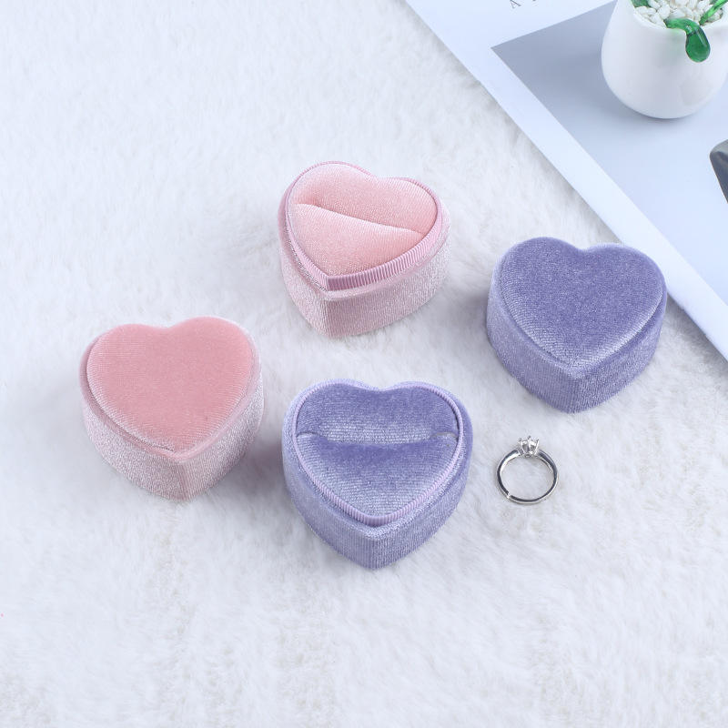 Heart-Shaped Flocked Jewelry Box - Luxury Ring Case for Proposals and Weddings