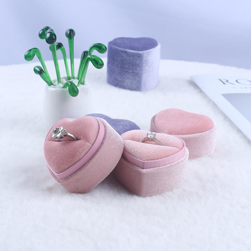 Heart-Shaped Flocked Jewelry Box - Luxury Ring Case for Proposals and Weddings