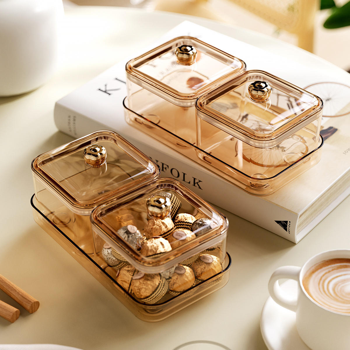 Sealed Snack and Spice Storage Box with Dividers, 31 x 20 x 11 cm