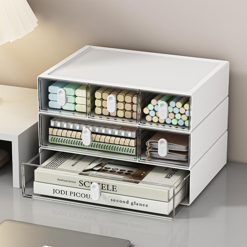 Transparent Desktop Organizer with Compartments and Pen Holder, 23 x 17 x 5.5 cm