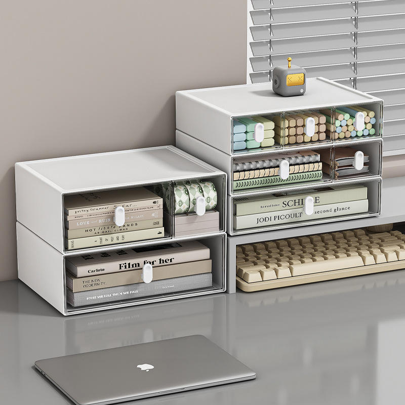 Transparent Desktop Organizer with Compartments and Pen Holder, 23 x 17 x 5.5 cm