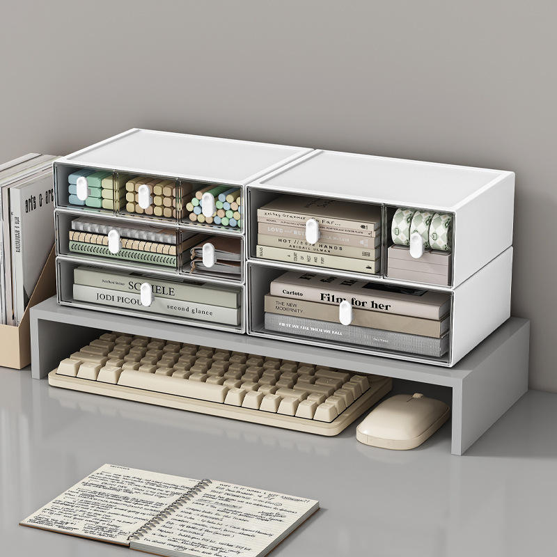 Transparent Drawer-Type Desktop Organizer with Pen Holder, 23 x 17 x 8 cm
