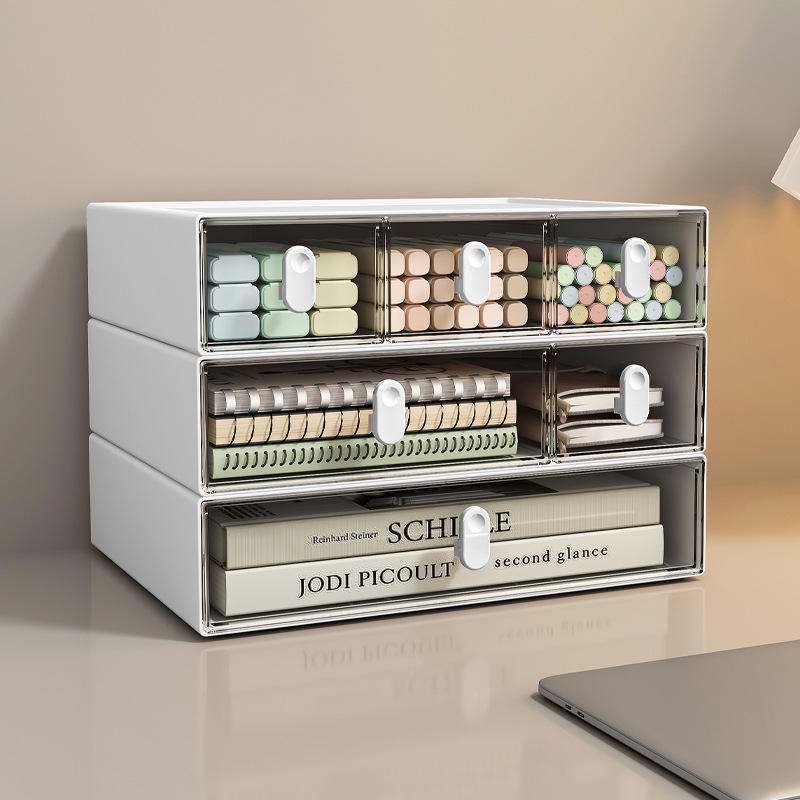 Transparent Drawer-Type Desktop Organizer with Pen Holder, 23 x 17 x 8 cm