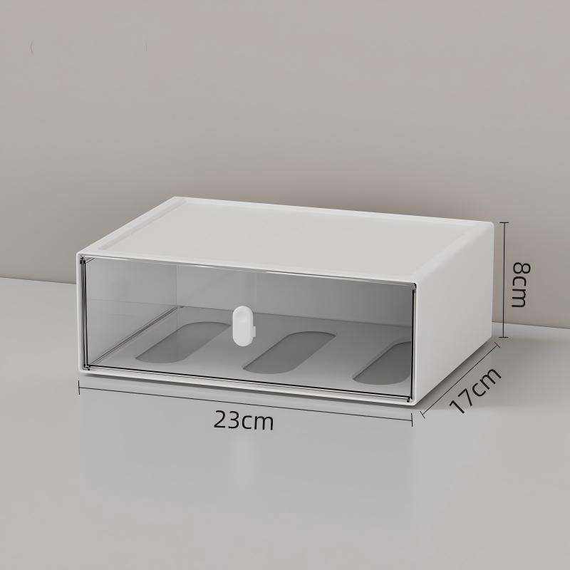 Transparent Drawer-Type Desktop Organizer with Pen Holder, 23 x 17 x 8 cm