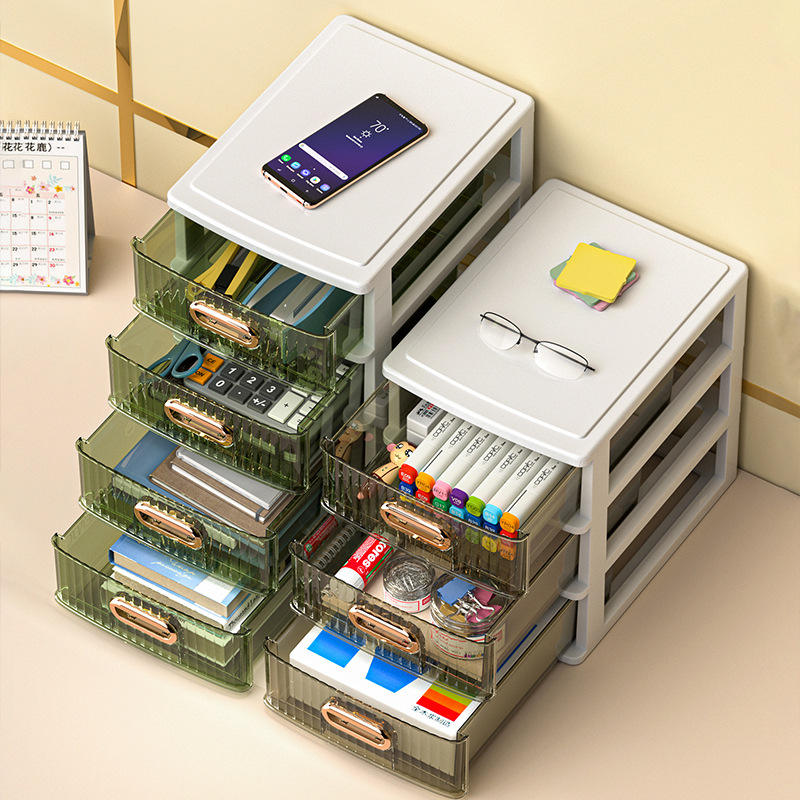3-Layer Transparent Office Desk Organizer with Dividers, 17 x 24 x 30 cm