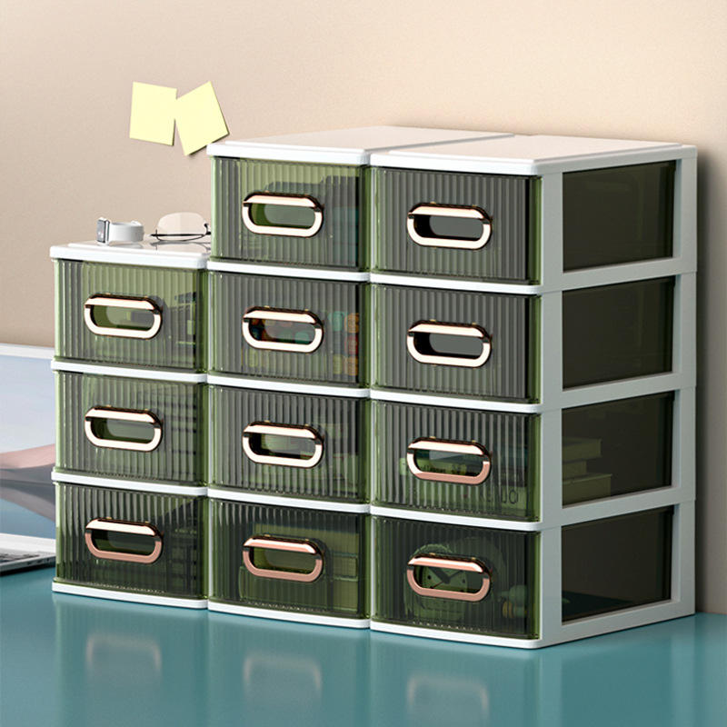 3-Layer Transparent Office Desk Organizer with Dividers, 17 x 24 x 30 cm