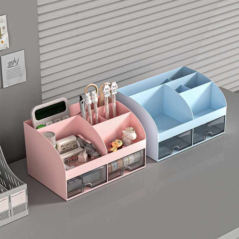 Office Desktop Plastic Organizer with Small Drawer, 21.1 x 14.2 x 12 cm
