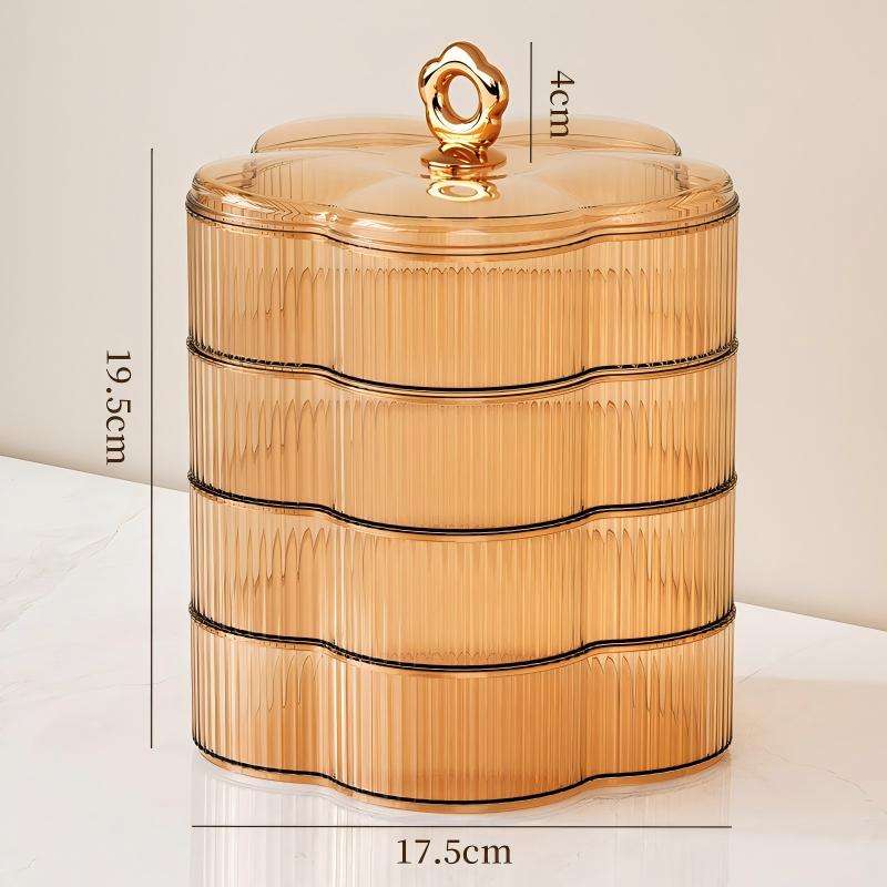 4-Layer Flower-Shaped Plastic Storage Box with Lid, 17.5 x 17.5 x 19.5 cm