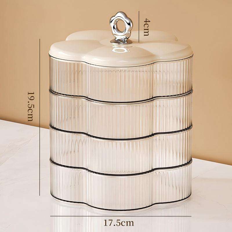 4-Layer Flower-Shaped Plastic Storage Box with Lid, 17.5 x 17.5 x 19.5 cm