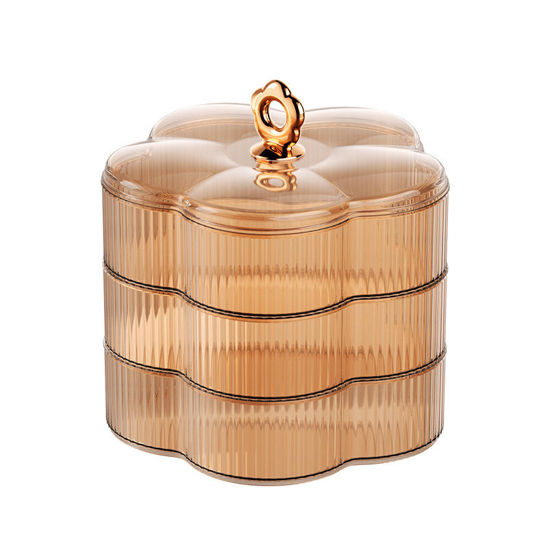 3-Layer Flower-Shaped Plastic Storage Box with Lid, 17.5 x 17.5 x 15 cm