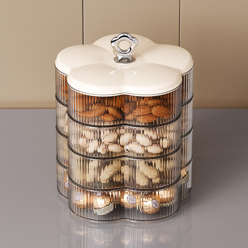 3-Layer Flower-Shaped Plastic Storage Box with Lid, 17.5 x 17.5 x 15 cm