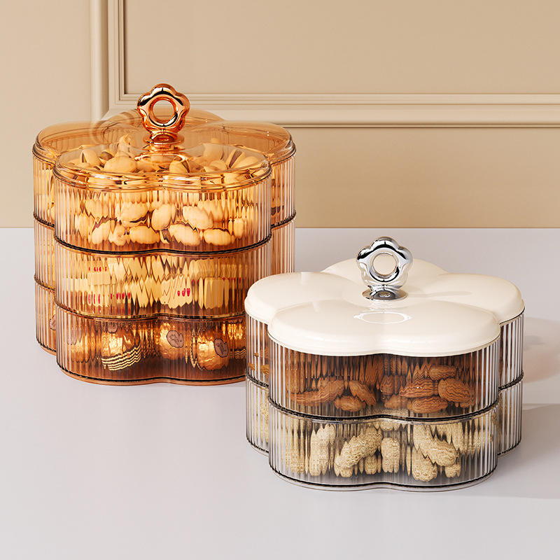 3-Layer Flower-Shaped Plastic Storage Box with Lid, 17.5 x 17.5 x 15 cm