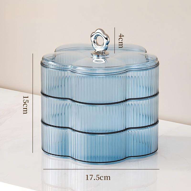 3-Layer Flower-Shaped Plastic Storage Box with Lid, 17.5 x 17.5 x 15 cm