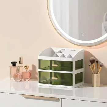 Desktop Storage Box with Transparent Drawers - Cosmetic and Cable Organizer