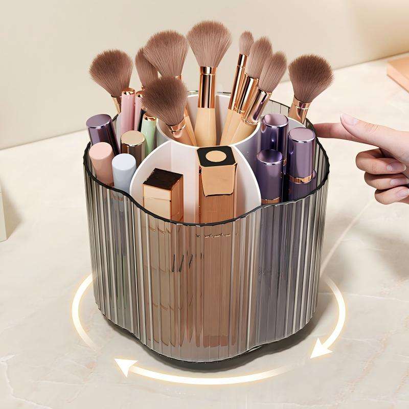 Rotating Flower-Shaped Makeup Brush and Lipstick Organizer, 13.5 x 12.7 x 12.7 cm
