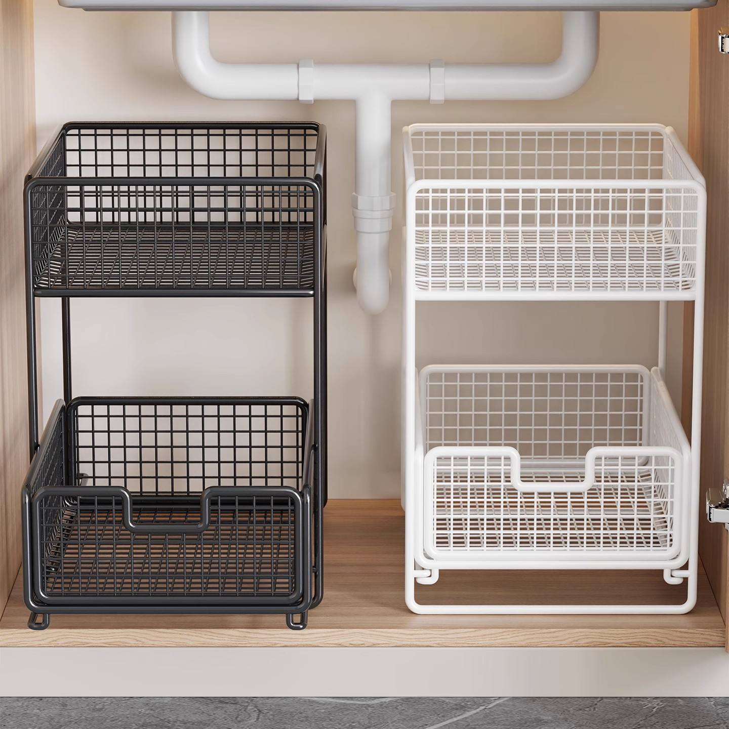 Carbon Steel Under-Sink Storage Rack - Adjustable Telescopic Organizer