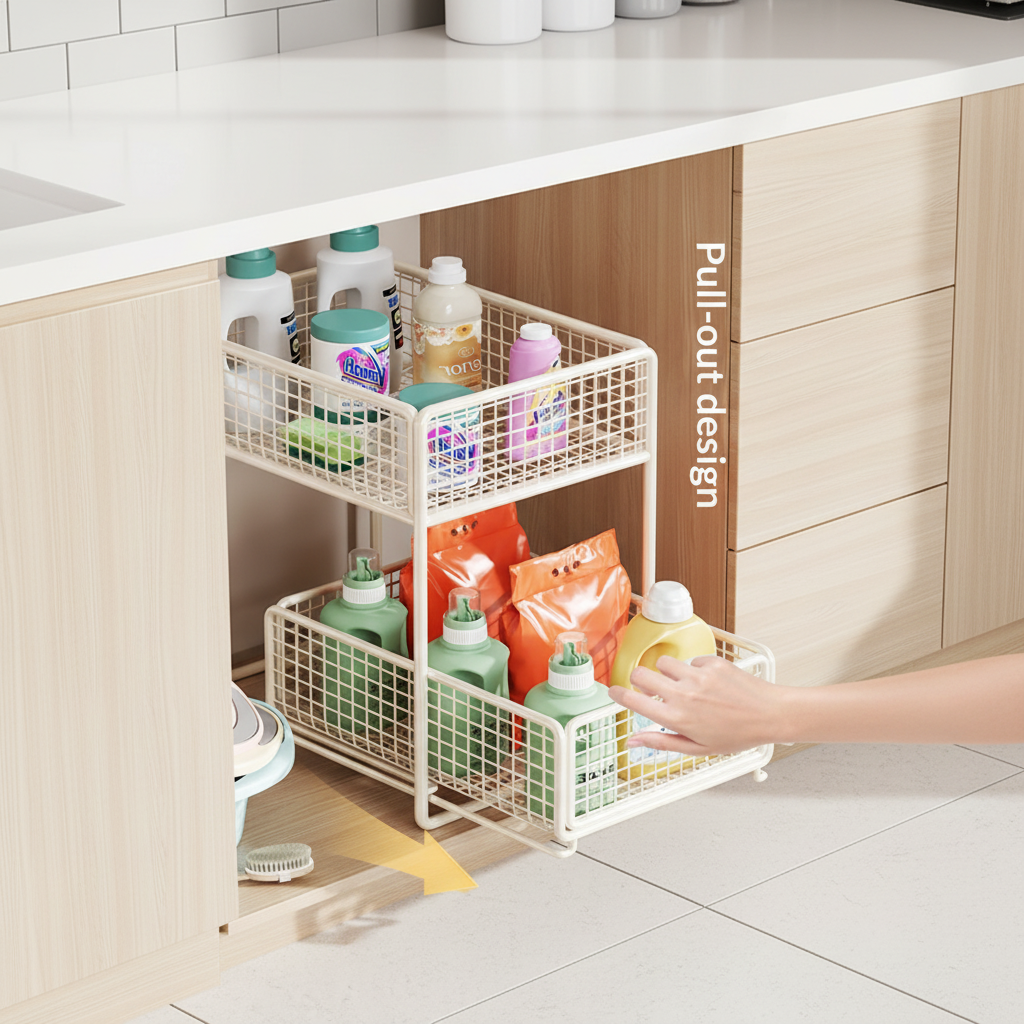 Carbon Steel Under-Sink Storage Rack - Adjustable Telescopic Organizer