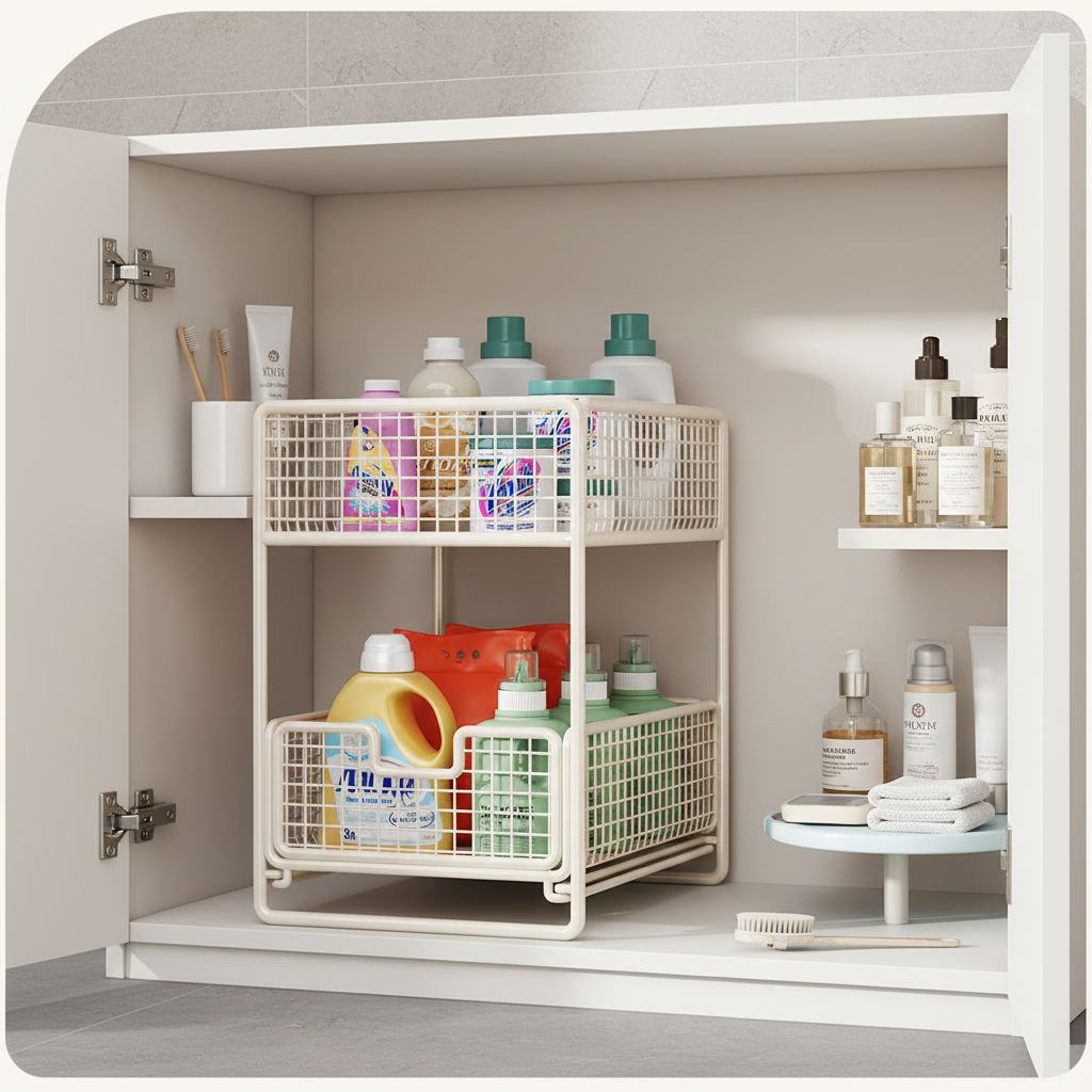 Carbon Steel Under-Sink Storage Rack - Adjustable Telescopic Organizer