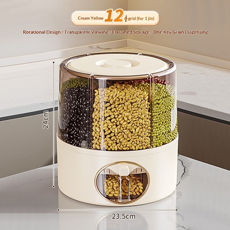 Kitchen Grain Storage Jar with Rotating Rice Dispenser, BPA-Free
