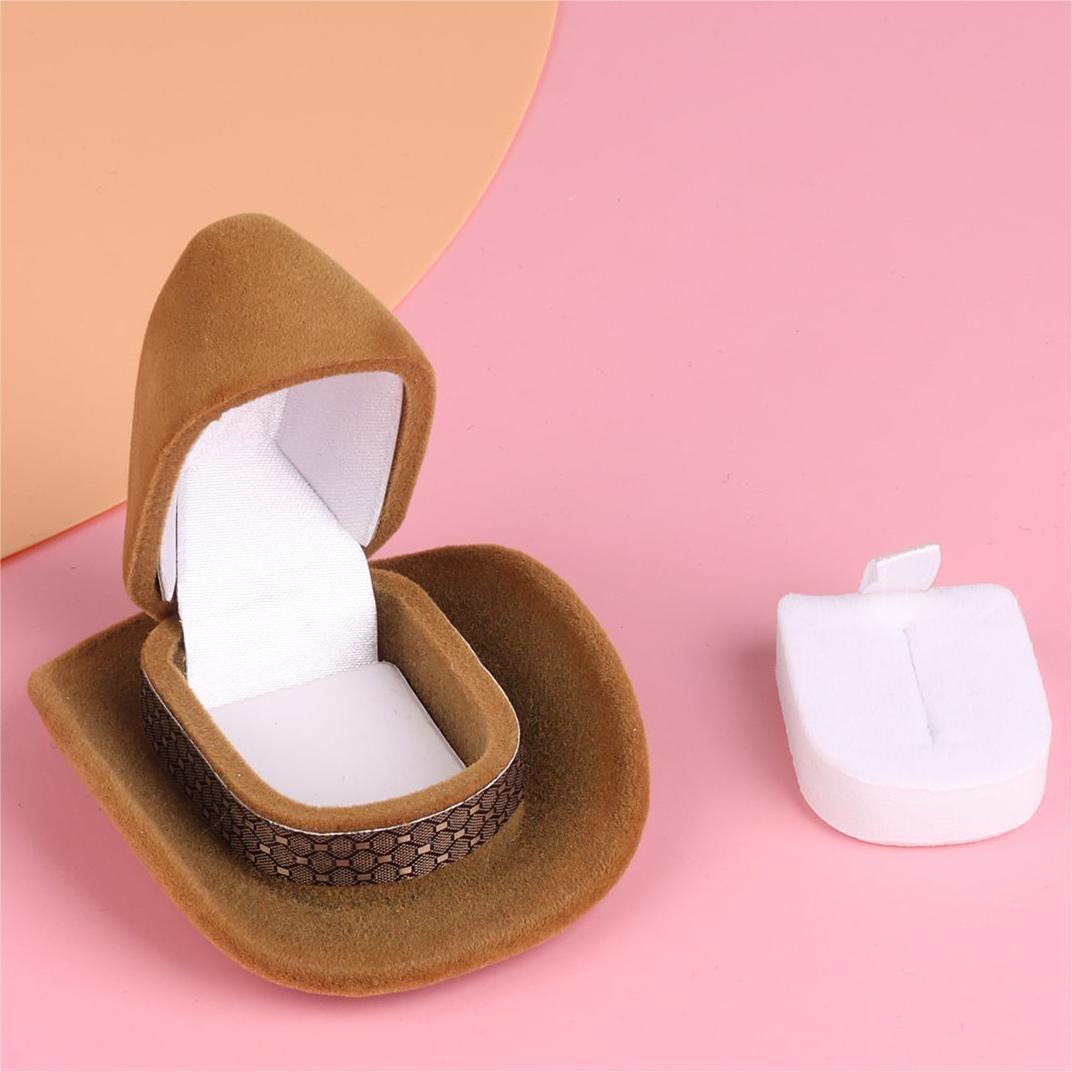 Western Cowboy Hat Jewelry Packaging Box - Flocked Ring and Necklace Case