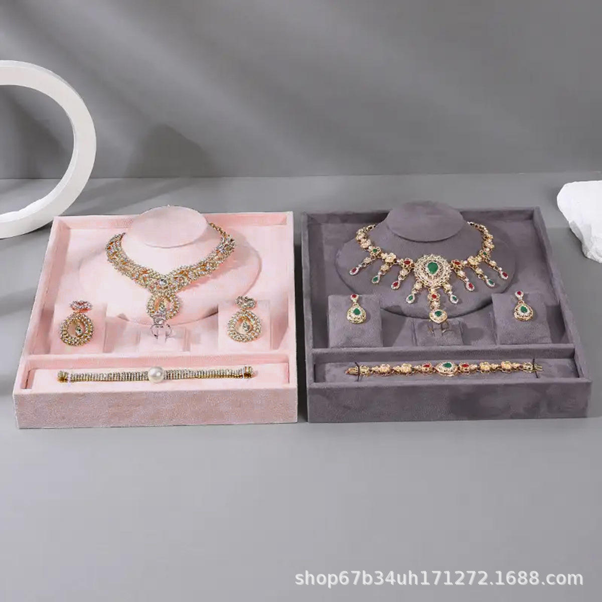 Cotton Flock Multi-Purpose Jewelry Display and Storage Rack for Rings and Necklaces