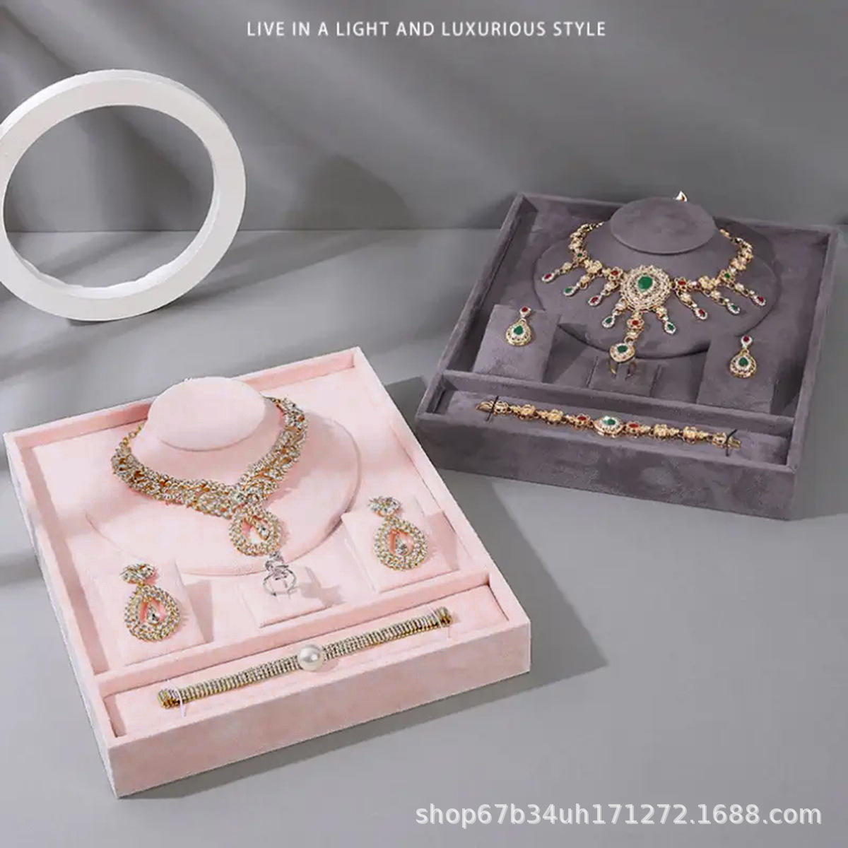 Cotton Flock Multi-Purpose Jewelry Display and Storage Rack for Rings and Necklaces