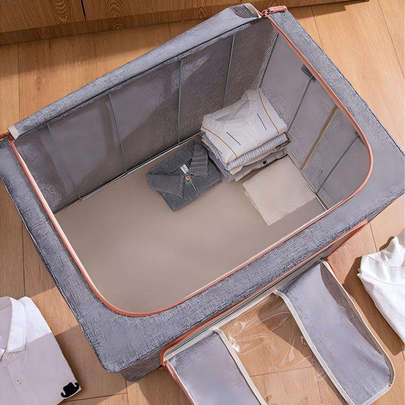 Modern Foldable Cotton-Linen Clothes Storage Box, 100 L - Wardrobe Organizer