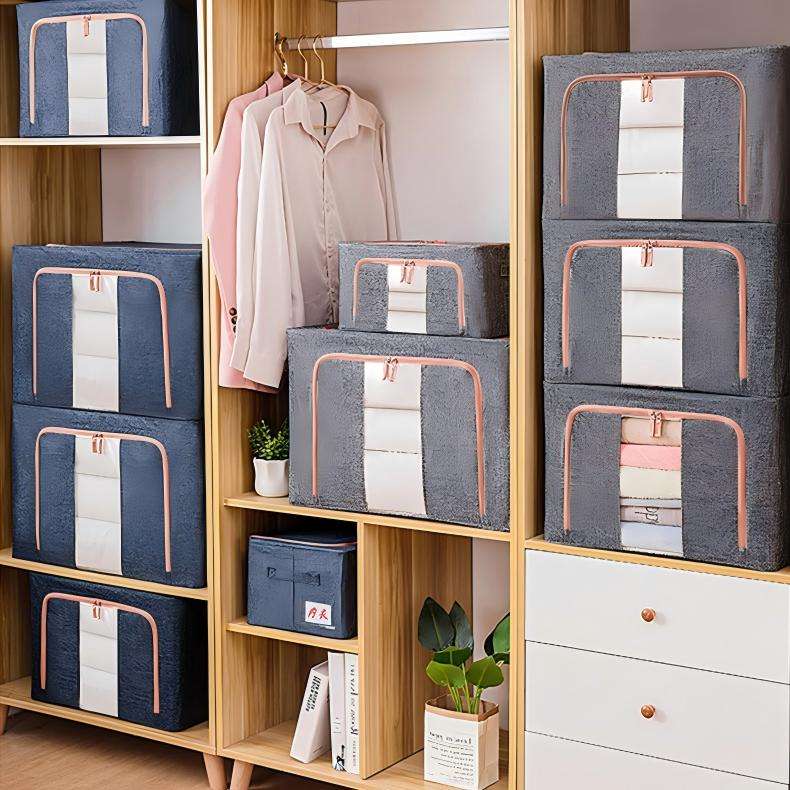 Modern Foldable Cotton-Linen Clothes Storage Box, 100 L - Wardrobe Organizer