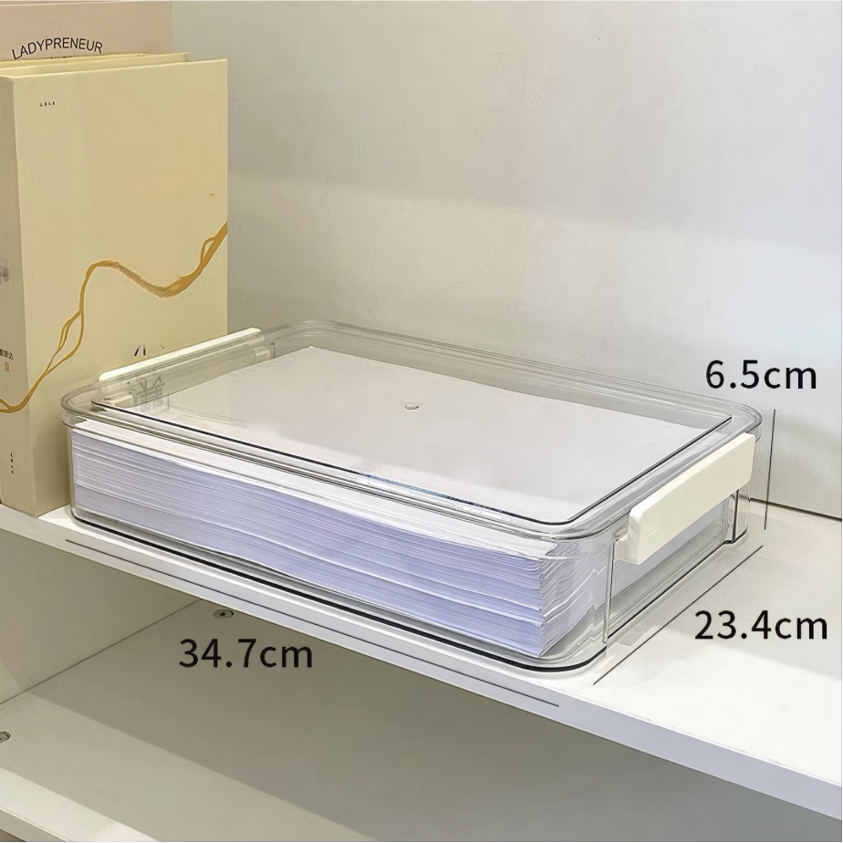 Stackable Transparent PET Office Box with Locking Lid, 34.7 x 23.4 x 6.5 cm