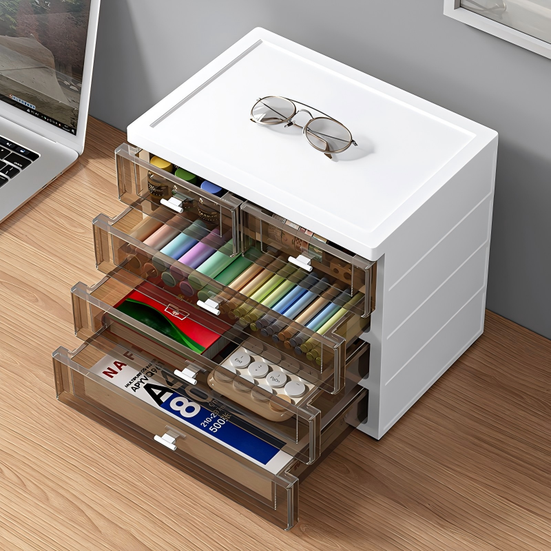 Drawer-Type Stackable PP Office Desk Organizer, 35 x 25 x 31 cm