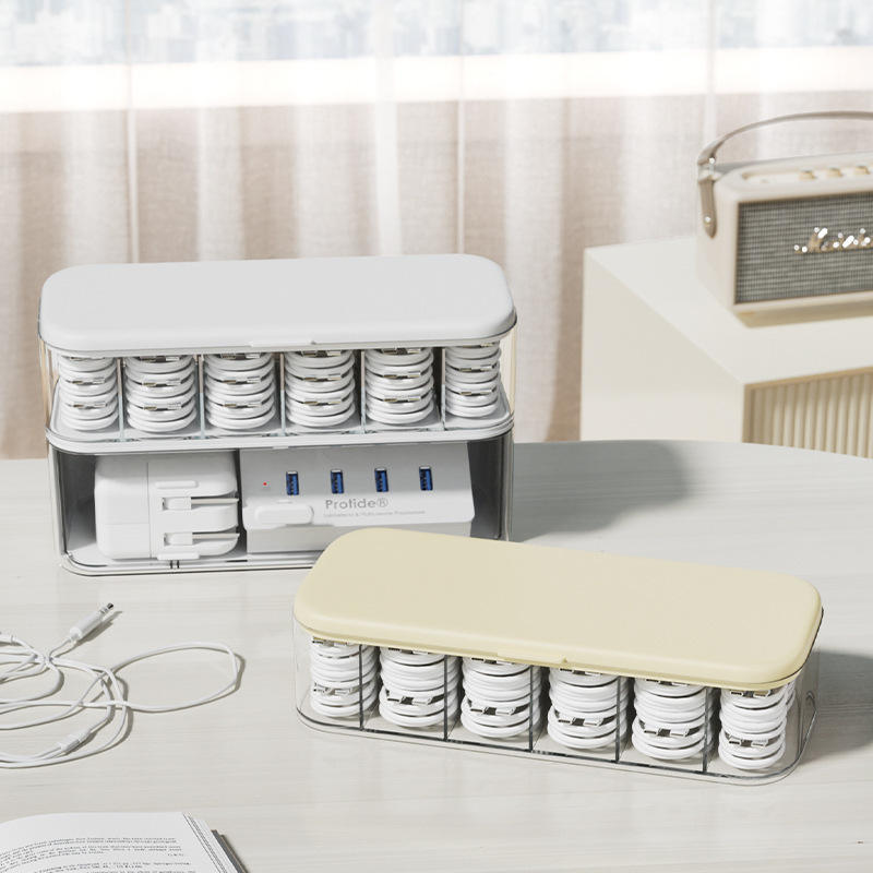 Stackable PP Office Cable and Charger Storage Box, 28 x 18 x 15 cm, 1 L