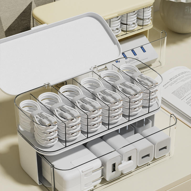 Stackable PP Office Cable and Charger Storage Box, 28 x 18 x 15 cm, 1 L