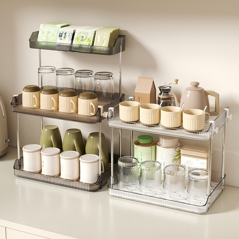 Detachable Double-Layer Desktop Storage Rack for Cups and Cosmetics