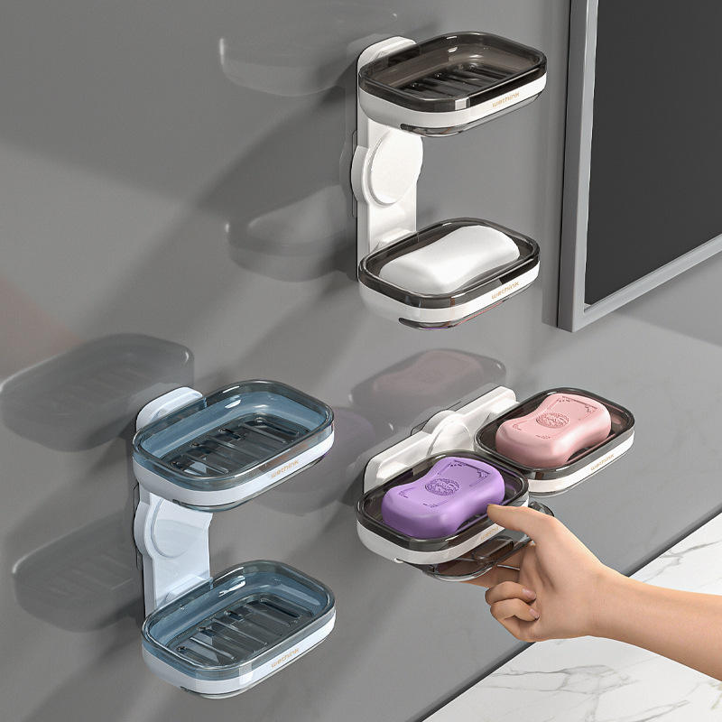 Modern Wall-Mounted Bathroom Soap Rack, PS+ABS - Drainage, Single or Double Layer