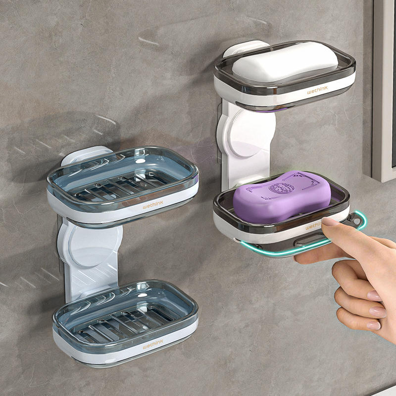 Modern Wall-Mounted Bathroom Soap Rack, PS+ABS - Drainage, Single or Double Layer