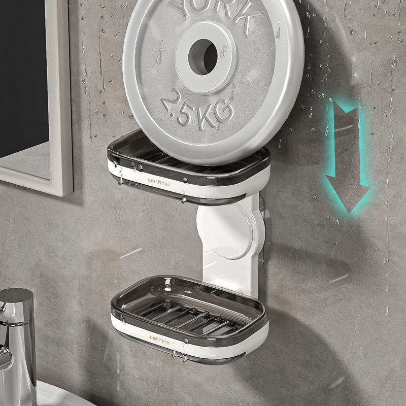 Modern Wall-Mounted Bathroom Soap Rack, PS+ABS - Drainage, Single or Double Layer