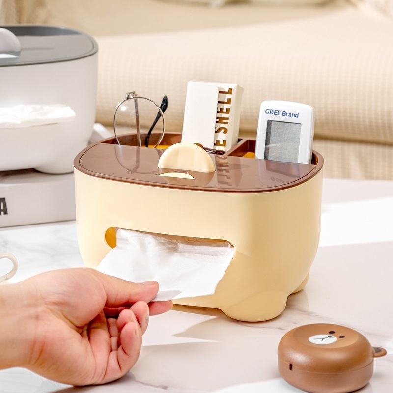 Multi-Functional Plastic Tissue Box with Storage - Light-Luxury Desk Organizer