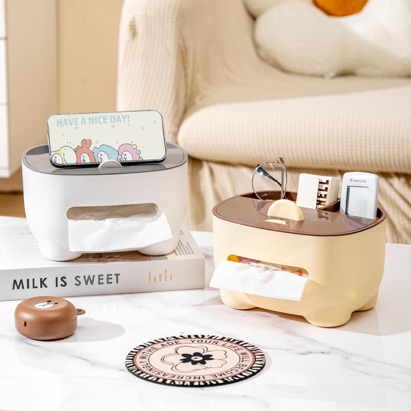 Multi-Functional Plastic Tissue Box with Storage - Light-Luxury Desk Organizer