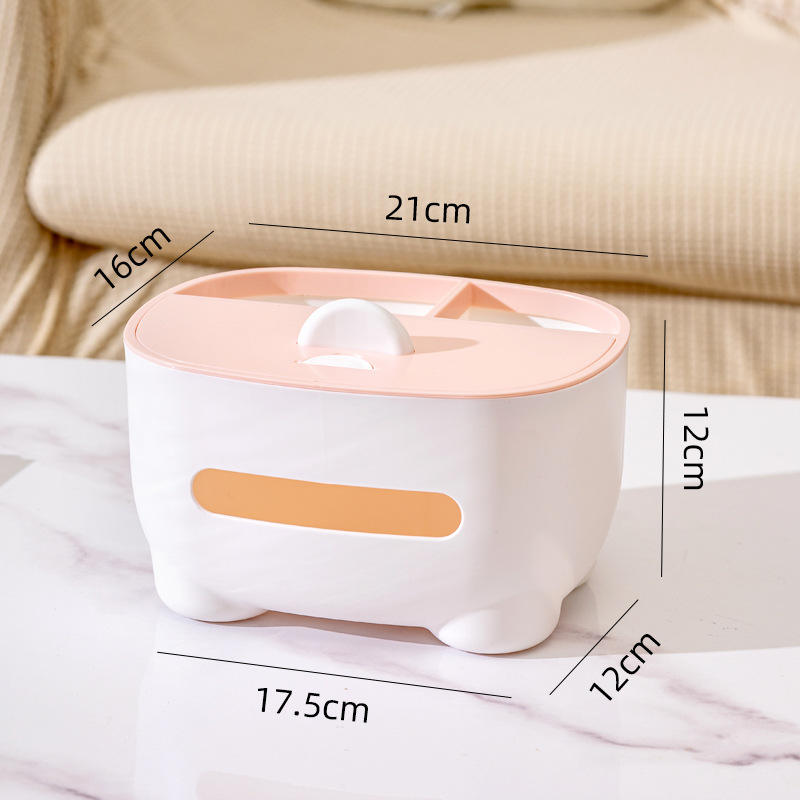 Multi-Functional Plastic Tissue Box with Storage - Light-Luxury Desk Organizer