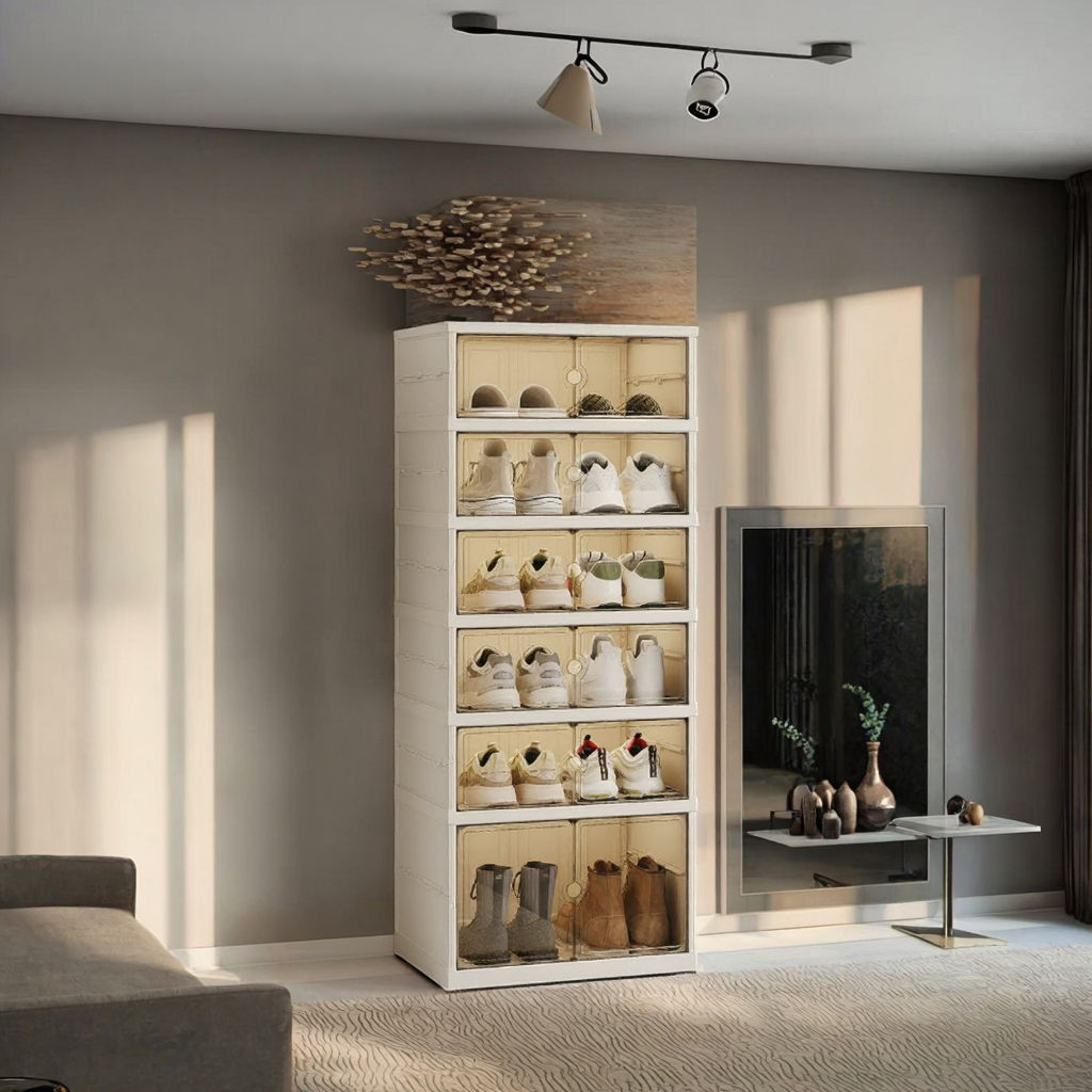 Magnetic Door Shoe Rack - Transparent Foldable 5-Layer Space-Saving Cabinet, 173.5 cm